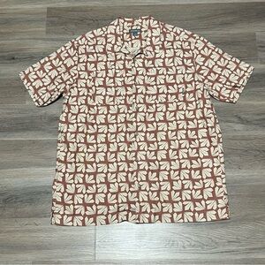 Eddie Bauer Large Tall Button Up Shirt Short Sleeve Brown Hemp Cotton Light